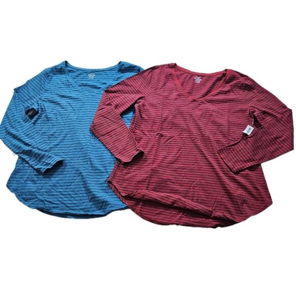 Old Navy Womens Top XL Lot of 2 Mult Stripes LS Round Neck Cottage Everywear - Picture 7 of 16